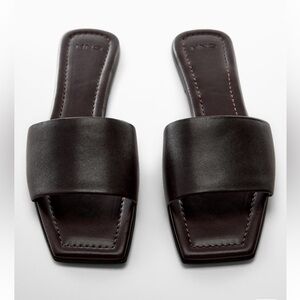 Mango Brown Leather Slides — EUR 38 / US 7.5. Excellent condition.